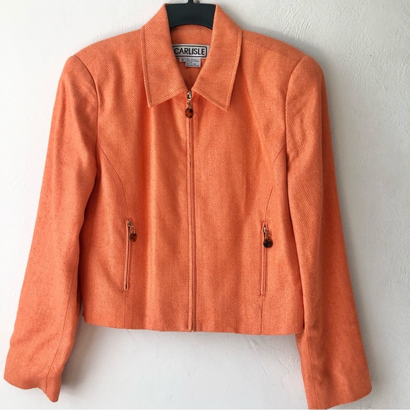 Carlisle Jackets & Blazers - Vintage Carlisle Orange Silk Women’s Cropped Blazer